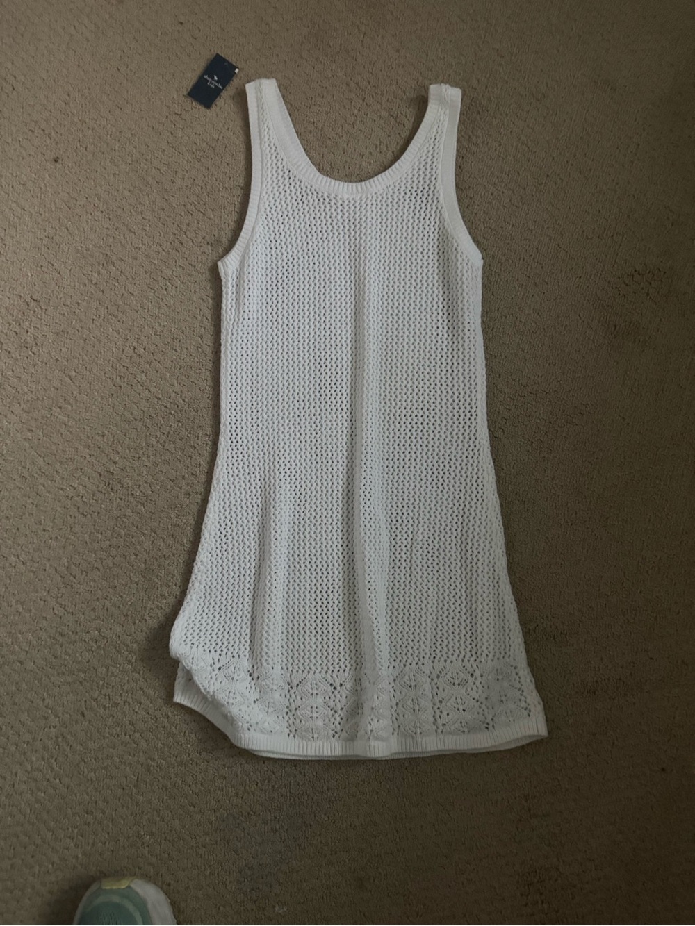NWT Abercrombie kids White Crochet Knit Swim Coverup Dress size 13/14